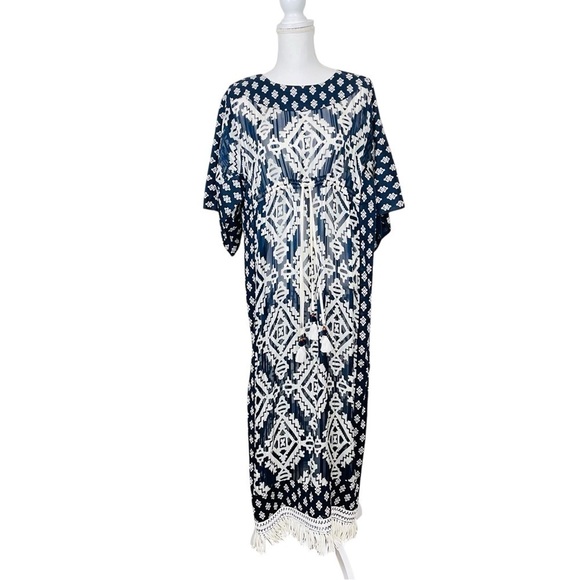 NEW Tory Burch Beatrice Dress Tapestry Geo  Cover Up Caftan Dress Fringe Size 4 - Picture 9 of 16
